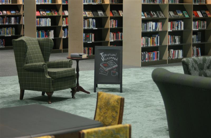 Recycled furniture in the library.